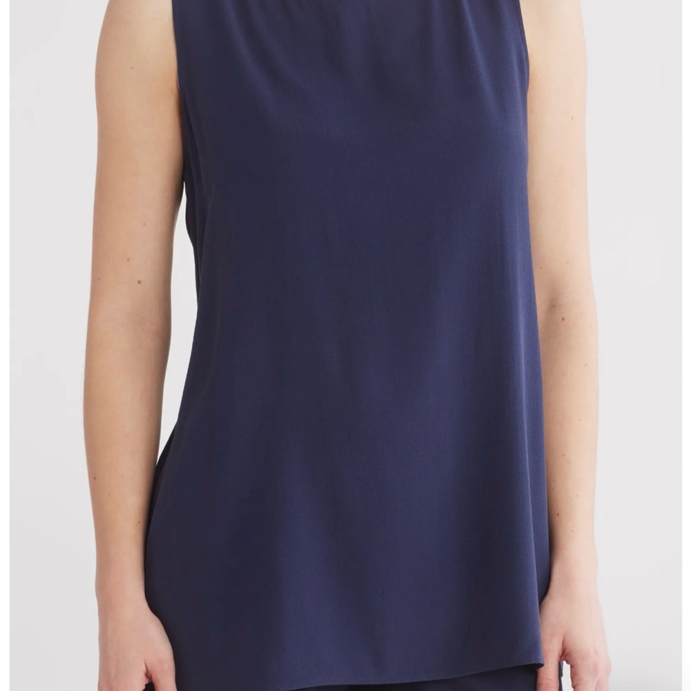 Eileen Fisher High-Low Silk Shell Sleeveless Tank in Midnight (Navy Blue) NWT - Picture 2 of 4